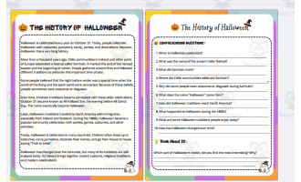 The History of Halloween Reading Comprehension Questions & Answer Key