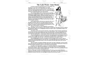 The Lady Pirate: Anne Bonny Biography | Comprehension Questions