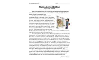 The Lion that Couldn't Roar Reading Comprehension Worksheet