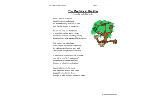 The Monkey at the Zoo Reading Comprehension Worksheet