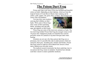 The Poison Dart Frog Reading Comprehension Worksheet