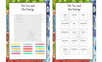 The Sun and Its Energy word search, scramble and crossword puzzle