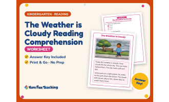 The Weather is Cloudy Reading Comprehension Worksheet – Kindergarten