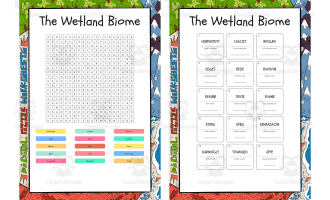 The Wetland Biome word search, scramble and crossword
