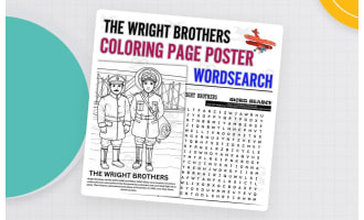 THE WRIGHT BROTHERS Coloring Page Poster & Wordsearch PUZZLE