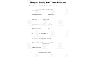 They're, Their, and There Grammar Worksheets