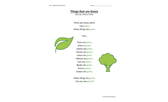 Things that are Green Reading Comprehension Worksheet