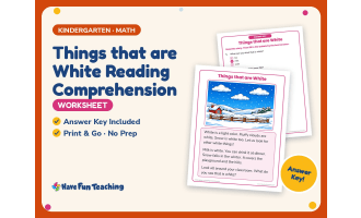 Things that are White Reading Comprehension Worksheet – Kindergarten