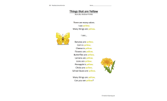 Things that are Yellow Reading Comprehension Worksheet
