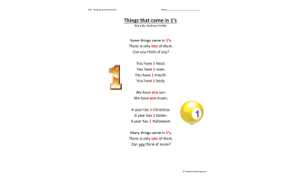 Things that come in 1s Reading Comprehension Worksheet