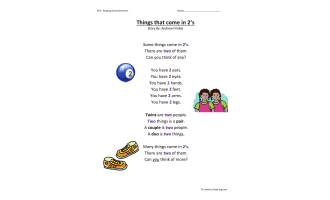 Things that come in 2s Reading Comprehension Worksheet