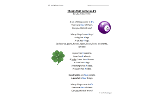 Things that come in 4s Reading Comprehension Worksheet