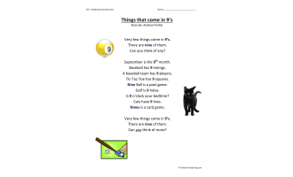 Things that come in 9s Reading Comprehension Worksheet