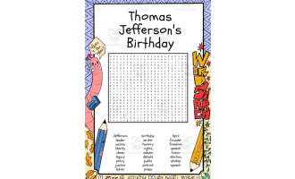 Thomas Jefferson's Birthday word search puzzle worksheet activity