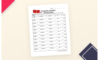 Thousands, Hundreds, Tens, Ones – Place Value Sheet