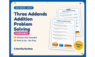 Three Addends Addition Problem Solving Worksheet – 2nd Grade Practice