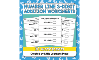 Three Digit Numbers Addition on a Number Line Worksheets