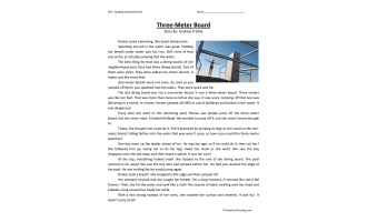 Three Meter Board Reading Comprehension Worksheet