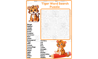 Tiger Word Search Puzzle Worksheet Activities (1st, 2nd, 3rd & 4th