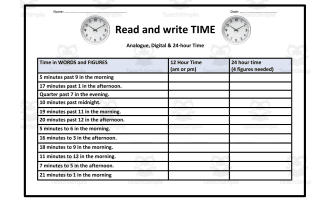 Time: 12 and 24 Hour Worksheet