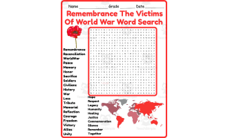 time of remembrance of the victims of world war word search worksheet