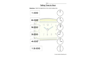 Time to the Hour Matching Worksheet