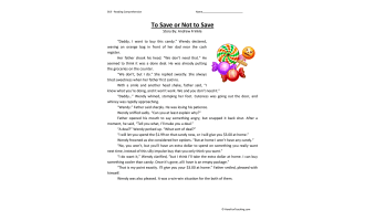 To Save or Not to Save Reading Comprehension Worksheet