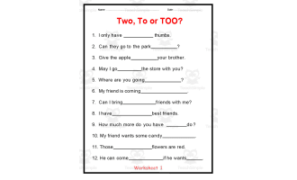 To, Two, Two Worksheets