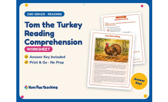 Tom the Turkey Reading Comprehension Worksheet – 2nd Grade Animals