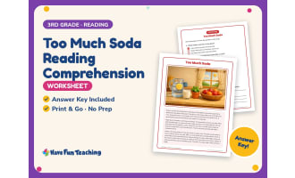 Too Much Soda Reading Comprehension Worksheet – 3rd Grade Food