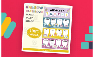 Tooth Tally Board in Pastel Rainbow Theme - 100% Editable