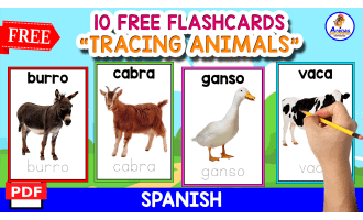 TRACING 10 FARM ANIMALS NAMES | SPANISH FREE RESOURCE