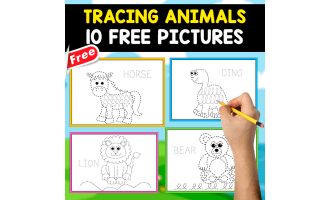 TRACING ANIMALS IN ENGLISH | 10 FREE PICTURES | IMAGE + WORD