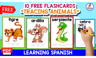 TRACING ANIMALS IN SPANISH | 10 FREE FLASHCARDS