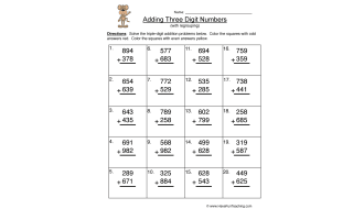 Triple Digit Number Addition Regroup Worksheet