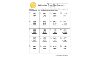 Triple Digit Subtracting No Regroup Worksheet