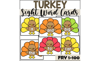 Turkey Sight Word Cards for Fry 1-100