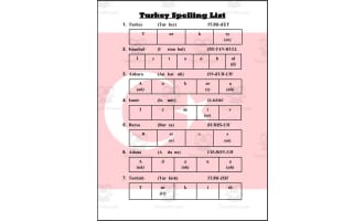 Turkey Spelling List