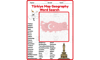 TΓΌrkiye Map Geography Word Search 2rd 3th 4th 5th Grade worksheet