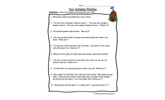 Two Syllable Riddles Worksheet
