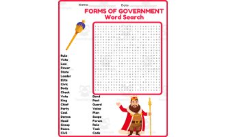 TYPES FORMS OF GOVERNMENT Word Search Puzzle Worksheet Activity