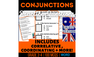 UK/Aus English Conjunctions Practice Questions - Year 4-5 (Word)