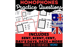 UK/Aus English Homophones Practice Questions - Year 6-7 (Word)