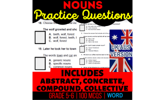 UK/Aus English Nouns Practice Questions - Year 6-7 (Word)