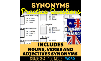 UK/Aus English Synonyms Practice Questions Grade 3-4 (Word)