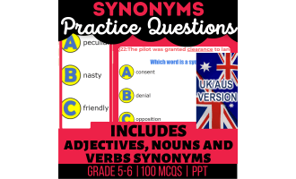UK/Aus English Synonyms Practice Questions - Year 6-7 (PPT)