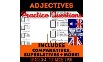 UK/Aus Spelling Adjectives Practice Questions - Year 4-5 Grammar (PDF)