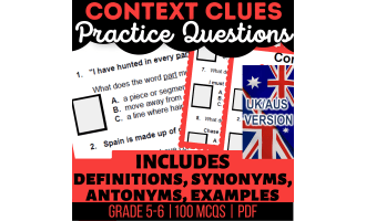 UK/Aus Spelling Context Clues Practice Questions Year 6-7 (PDF)