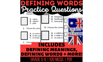 UK/Aus Spelling Defining Words Practice Questions - Year 6-7 (PDF)