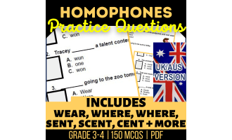 UK/Aus Spelling Homophones Practice Questions - Year 4-5 (PDF)